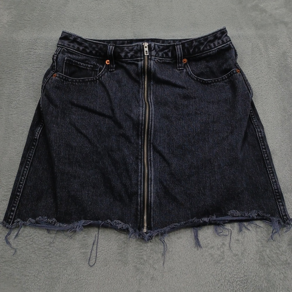 Abercrombie Fitch Skirt Womens 10 Black Denim Zip Up Preppy Boho Frayed